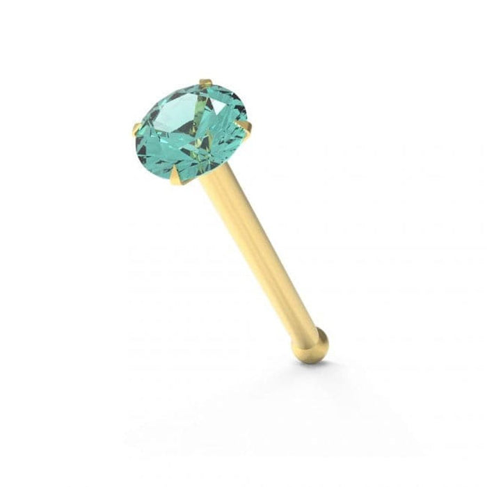 9ct Solid Yellow Gold with Colorful Crystal Stone Jeweled in Prong set Ball End Nose Stud