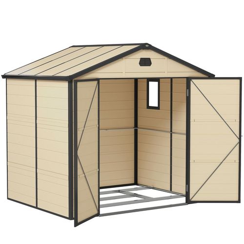 Outsunny 8 x 6ft Garden Shed Storage w/ Foundation Kit, Vents, Cream White
