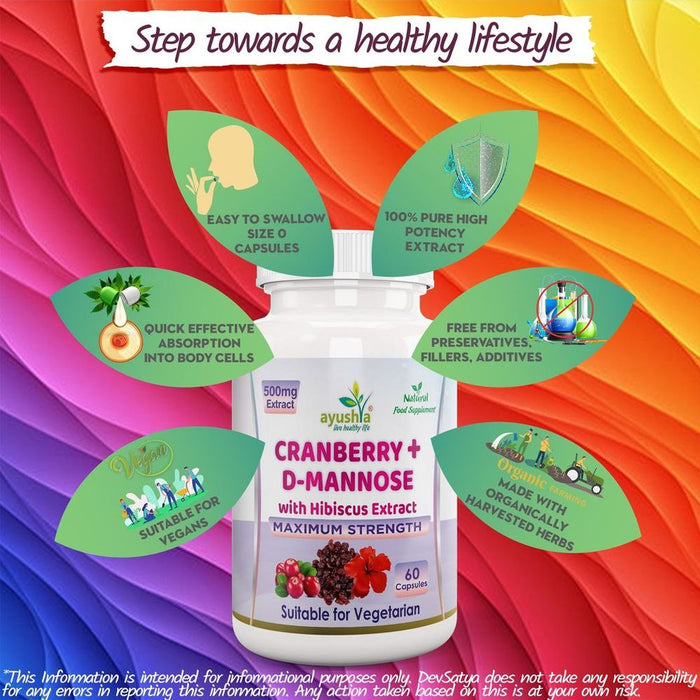 Cranberry D-Mannose Capsules: UTI Bladder Support Cystitis + Hibiscus Extract