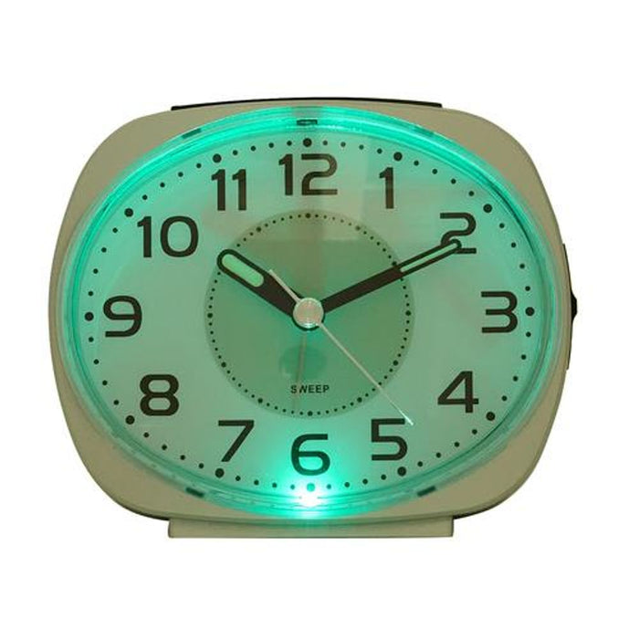 Modern Silver Oval Alarm Clock - Silent Sweep, Blinking Light, High Quality