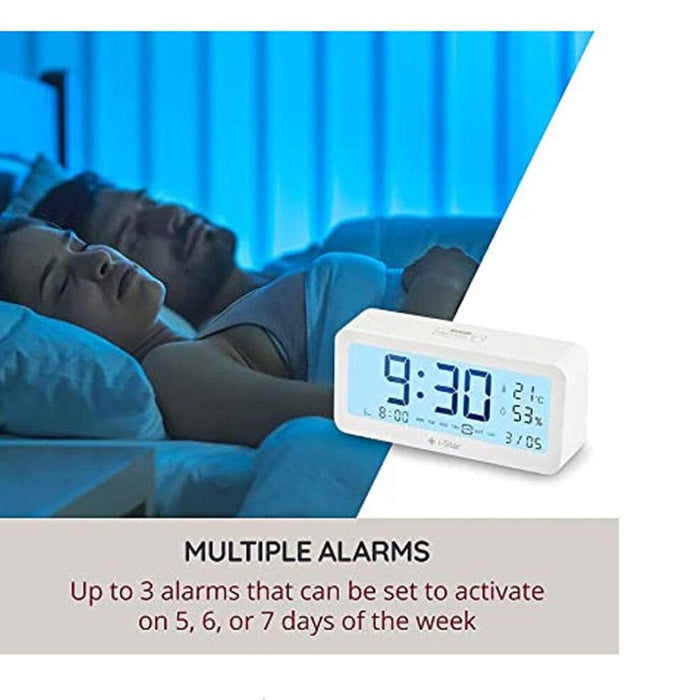 i-Star Portable White Alarm Clock with Temperature and Humidity- 90081PI