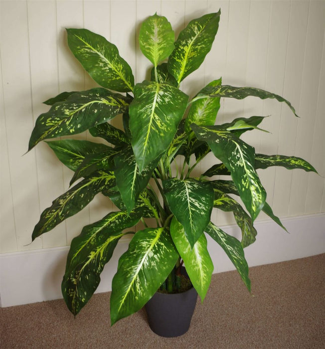 100cm Large Fox's Aglaonema (Spotted Evergreen) Tree Artificial Plant with Copper Metal Planter