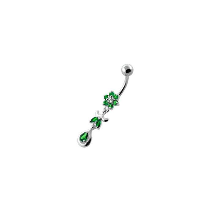 Jeweled Flower Leaf Hanging Navel Belly Bar