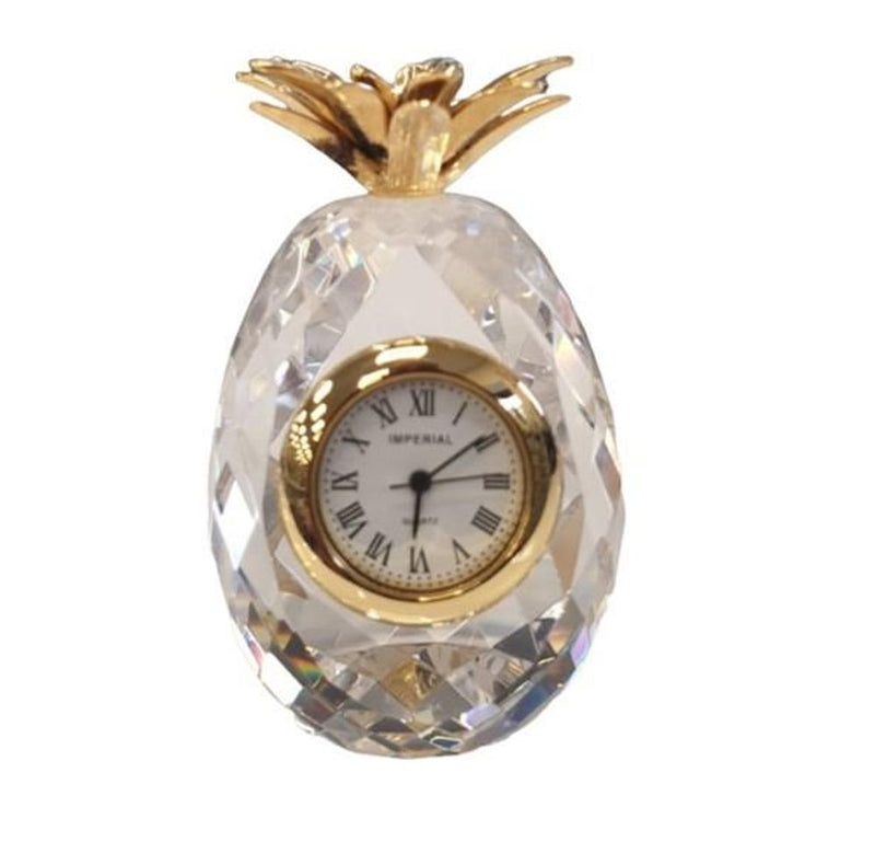 Miniature Clock Crystal Pineapple with Goldtone Plated Solid Brass IMP510 - CLEARANCE NEEDS RE-BATTERY
