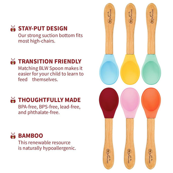 6-Piece Bamboo & Silicone Spoon Set for Baby/Toddler Weaning - BPA-Free, Hypoallergenic, Easy Clean