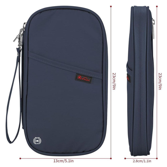 VINSANI Deluxe Passport Org - Navy Blue - RFID Protected - Multifunctional Travel Wallet - Ideal Gift