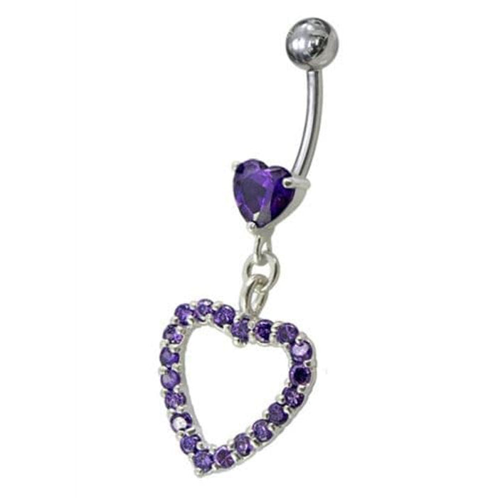 Fancy  Jeweled Heart Dangling Navel body Jewelry