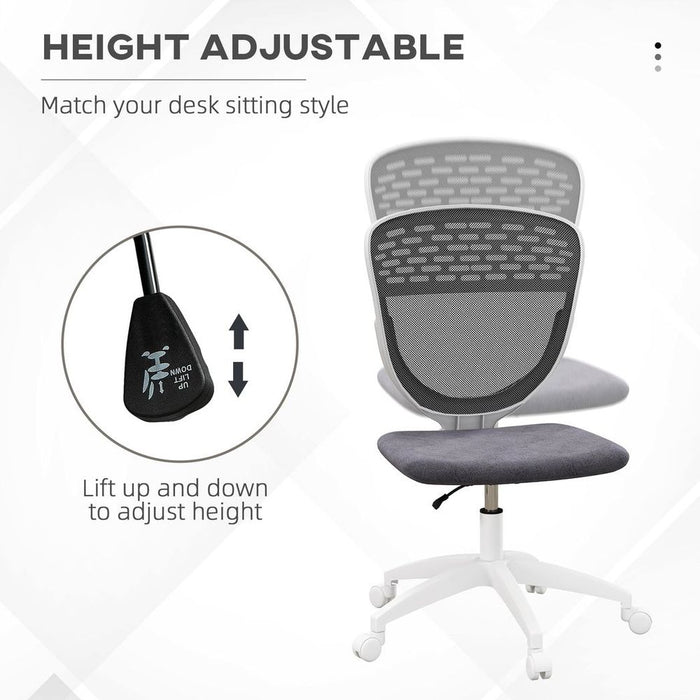 Vinsetto Desk Chair, Height Adjustable Mesh Office Chair with Wheels, Grey