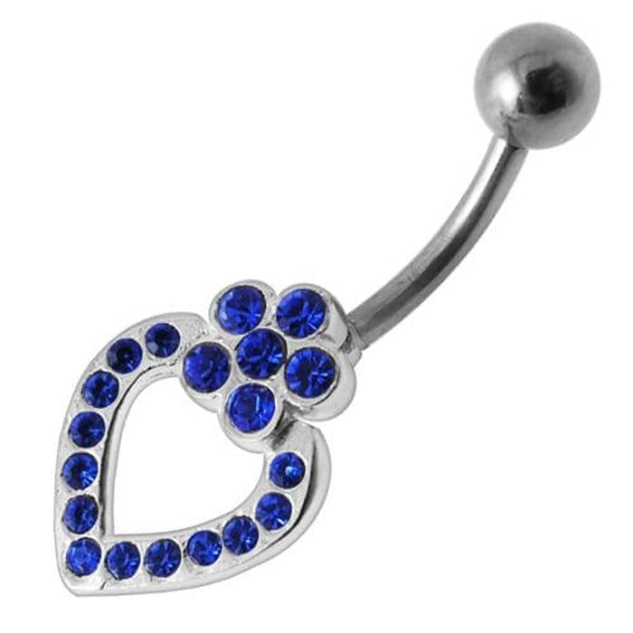 Heart Silver Dangling SS Banana Bar Navel Ring