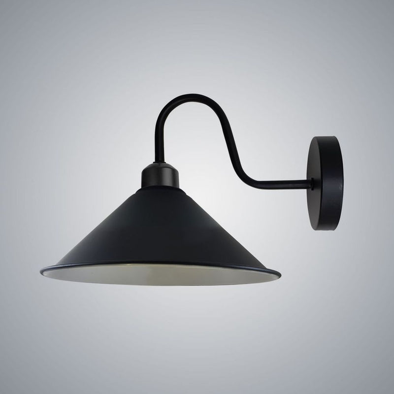 Vintage Black Wall Light Fixture, E27 Base Swan Neck Cone Shape Shade - High Quality, Dimmable - Perfect for Any Room
