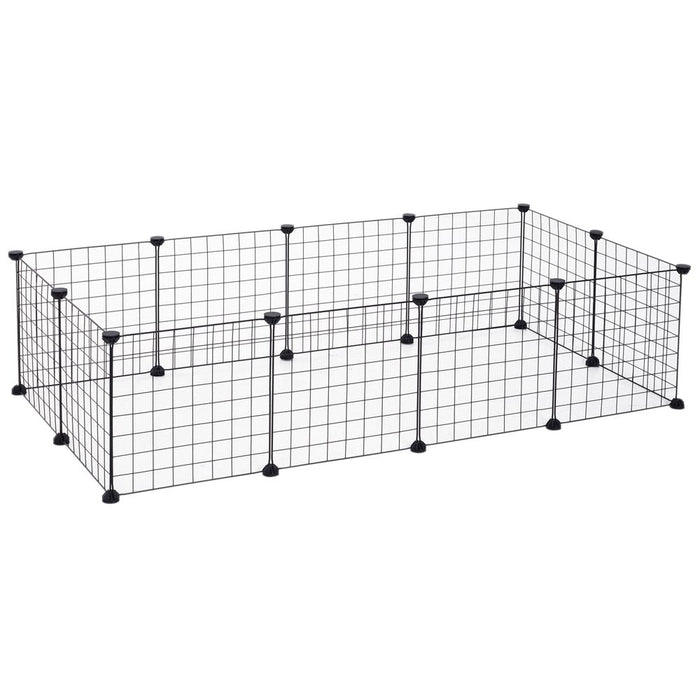 Pawhut DIY Pet Playpen Metal Wire Fence 12 Panel Enclosure Indoor Outdoor Guinea Pig Rabbit Small Animals Cage, Black