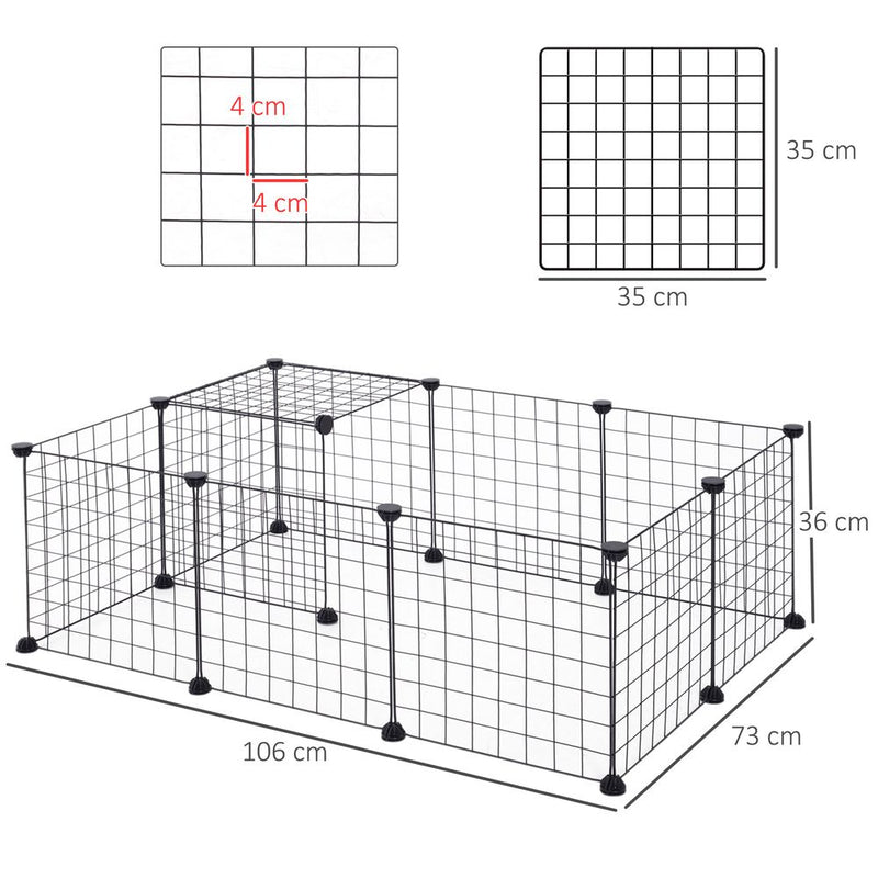 Pawhut DIY Pet Playpen Metal Wire Fence 12 Panel Enclosure Indoor Outdoor Guinea Pig Rabbit Small Animals Cage, Black