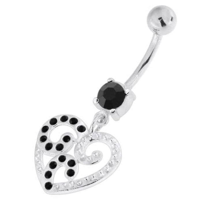 Jeweled Floral Heart 925 Sterling Silver Navel Belly Piercing