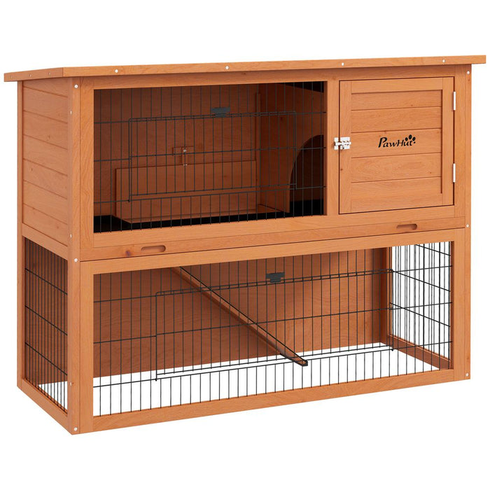 PawHut Wood Rabbit Hutch, Outdoor, 1-2 Rabbits - Orange