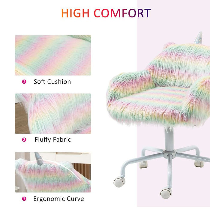 Vinsetto Faux Fur Unicorn Desk Chair Fluffy Home Office Chair with Armrests