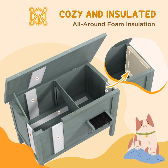 PawHut Insulated Outdoor Cat House - Charcoal Grey