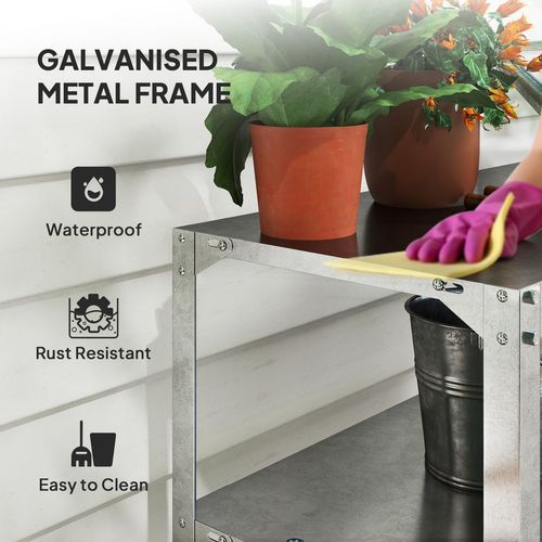 Outsunny 2 Tier Potting Bench Table, Galvanised Work Bench, Silver Tone