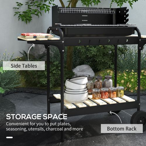 Outsunny Charcoal Barbecue BBQ Grill Trolley W/ 5-level Grill Height Ash Catcher