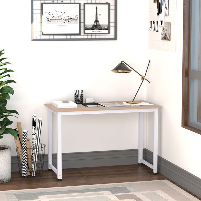 Computer Desk W/ White Metal Frame MDF, 120W x 60D x 76Hcm-Oak Grain Tone