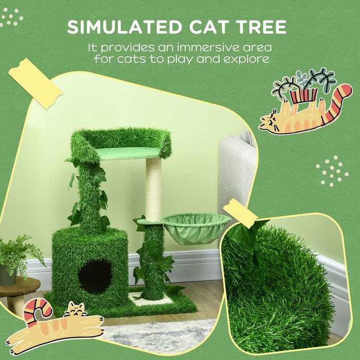 Premium PawHut Cat Tree - Green Leaves, Scratching Posts, Condo - 77cm