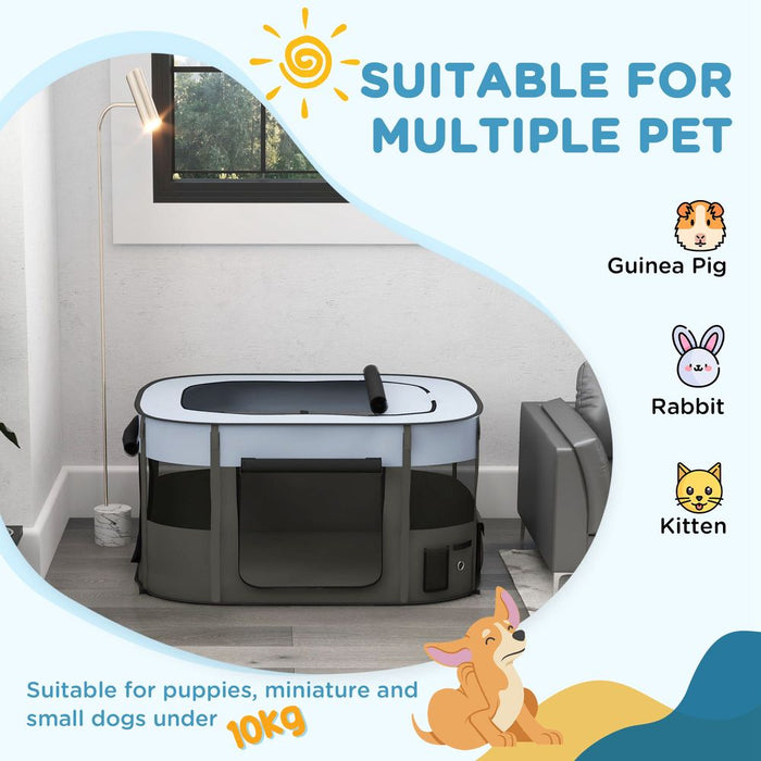 PawHut Portable Dog Pen - Puppies, Rabbits, Kittens, Guinea Pigs - Grey