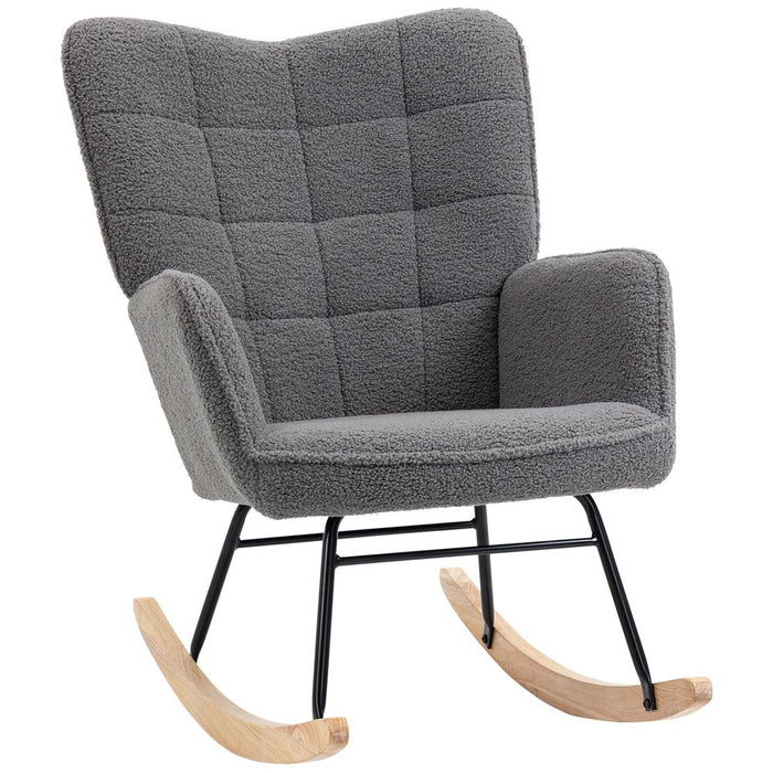 HOMCOM Wingback Rocking Chair - Steel Frame & Wooden Base - Grey