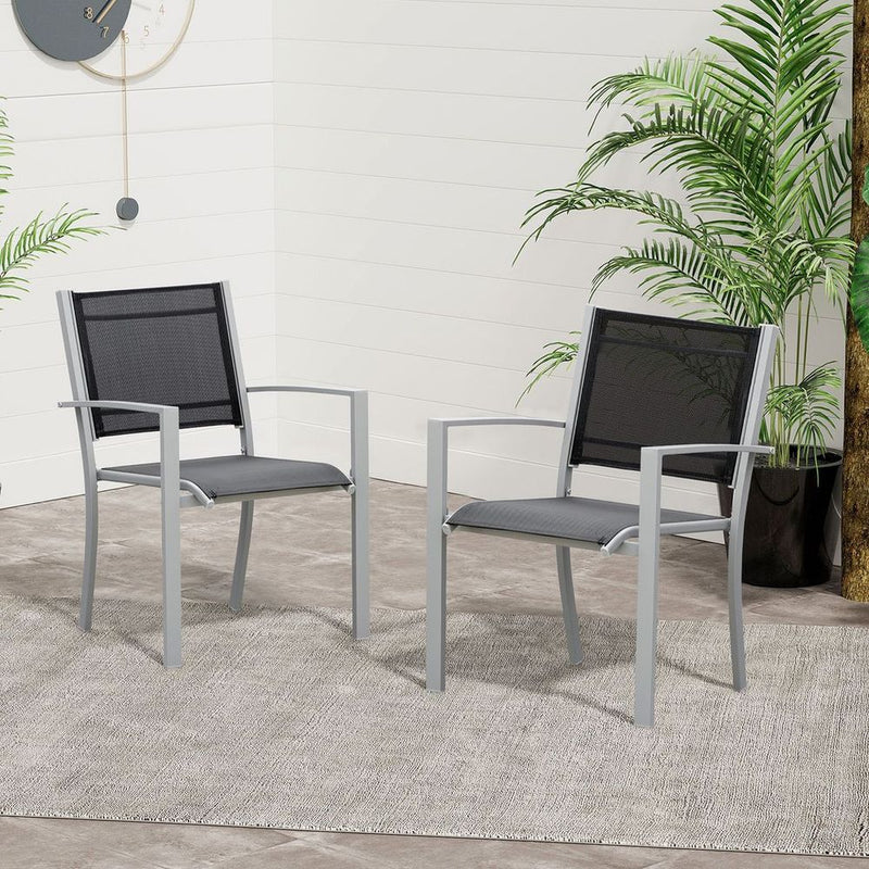 Outdoor Mesh Seat Bistro Chairs | Set of 2 Grey Chairs | Patio Dining Chair | High Quality Design | Sturdy Steel Frame