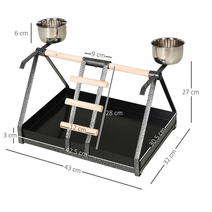 Portable Bird Stand Resting Stainless Steel Base Perch Ladder Bowls