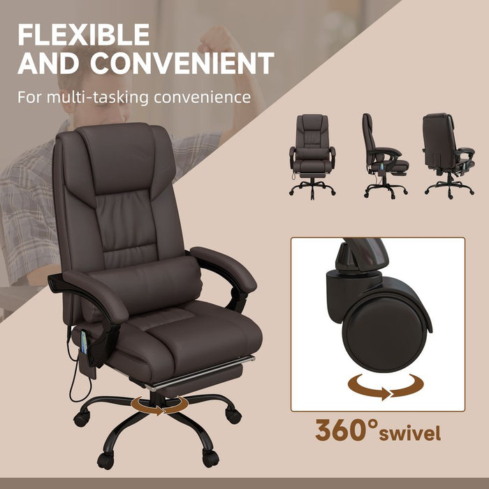 Ultimate Comfort & Style: PU Leather Massage Office Chair - 6 Vibration Points, Adjustable Height, Brown