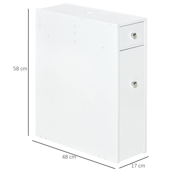 HOMCOM Bathroom Slim Floor Cabinet Narrow Wooden Storage Home Bath Toilet Cupboard Organiser Unit with Drawers White