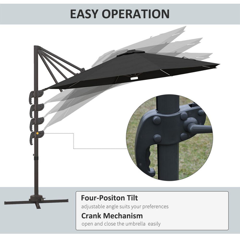Outsunny 3m LED Cantilever Parasol Outdoor with Base Solar Lights Dark Grey