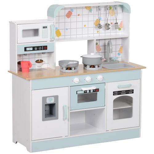 AIYAPLAY Toy Kitchen, Pretend Role Play Kitchen with Hob, Sound and Light, Coffee Machine, Ice Maker, Microwave, Oven, Storage Space, for Boys and Girls Aged 3+ Years