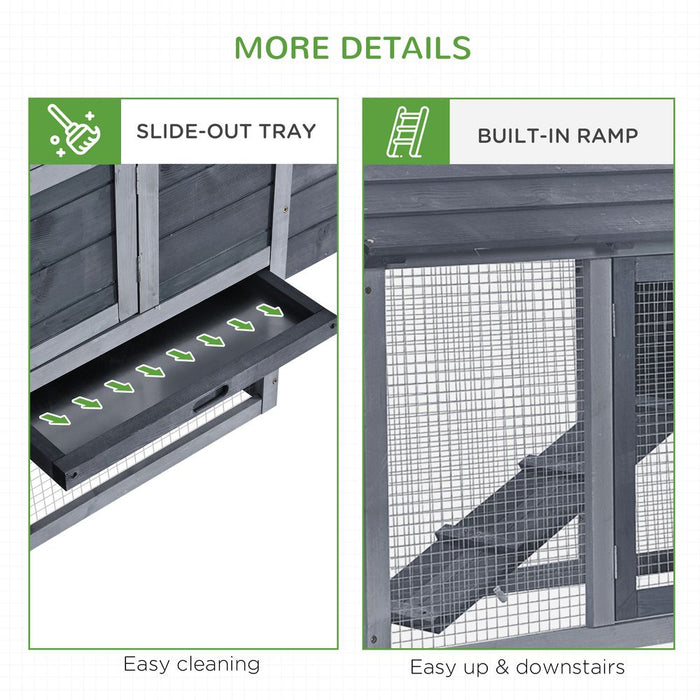 Pawhut Small Chicken Coop Hen Cage Nesting Box W/ Outdoor Run 150.5X54x87 Cm Grey