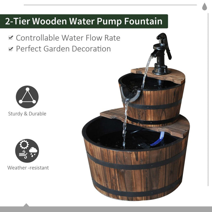 Wooden Water Pump Fountain, 2-Tier, Fir Wood/Steel - Soothing Waterfall Sound - Easy Assembly