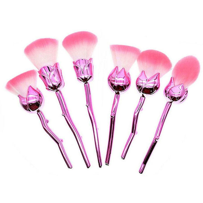 Beauty and the Beast Rose Makeup Brushes - 6pcs with Glossy Handles - Professional Quality