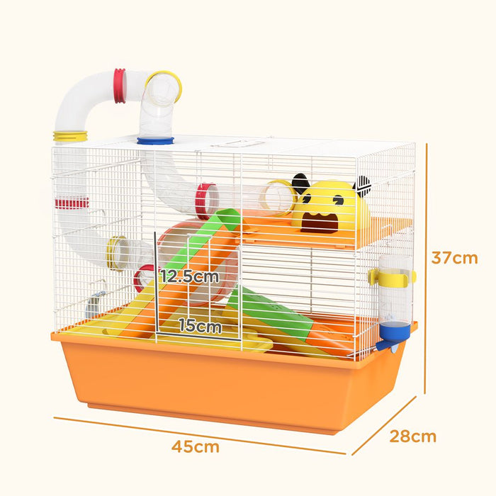 PawHut Hamster Cage: 3 Tiers, Gerbil Cage for Dwarf Hamsters, Tubes, Ladder