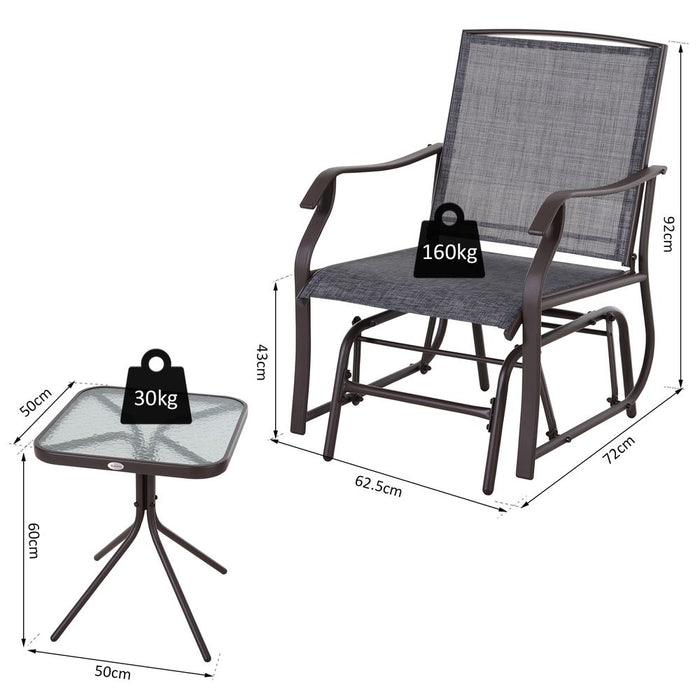 Premium Steel Frame Set-of-2 Glider Rocking Chair Set & Table - High-Quality & Stylish Grey Design