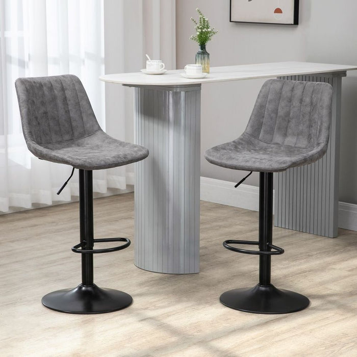 Set Of 2 Microfibre Retro Tub Bar Stools w/ Metal Frame Footrest Home Seat Grey