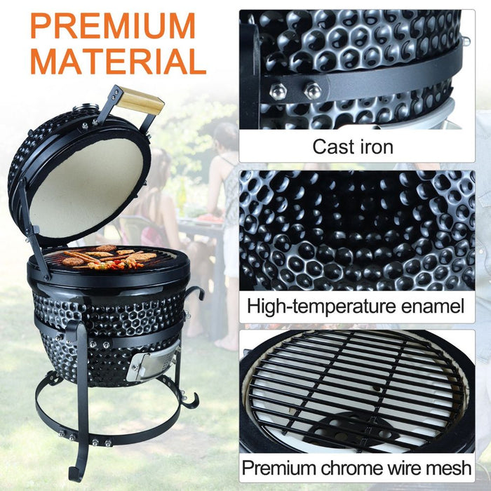 Outsunny Cast Iron Ceramic Charcoal BBQ Oven - Black