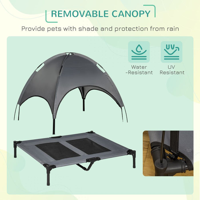 Ultimate Relaxation: Pawhut Elevated Dog Bed w/ Cooling Canopy - 92cm, Grey, UV Protection - Highest Quality!