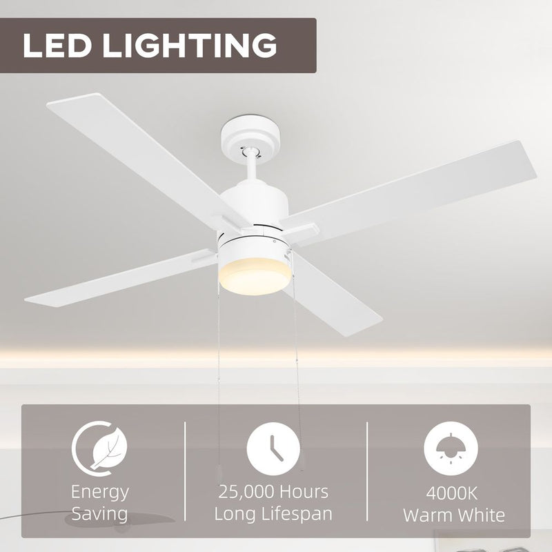 HOMCOM Mounting Reversible Ceiling Fan with Light, Pull-chain