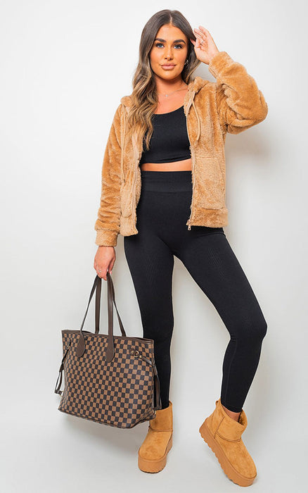 Luxe Faux Fur Zip Up Hooded Jacket - Stay Warm in Style!