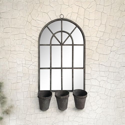 78CM RUSTY WALL MIRROR WITH TRIPLE PLANTER