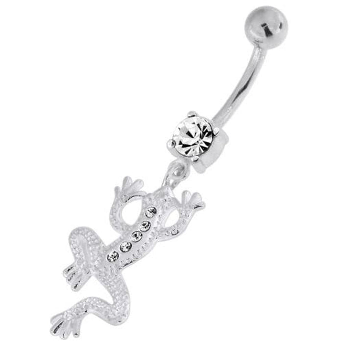 Jeweled Lizard with Frog Legs 925 Sterling Silver Navel Belly Piercing