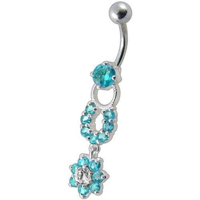 Fancy  Silver Star Round Shape Dangling Belly Ring