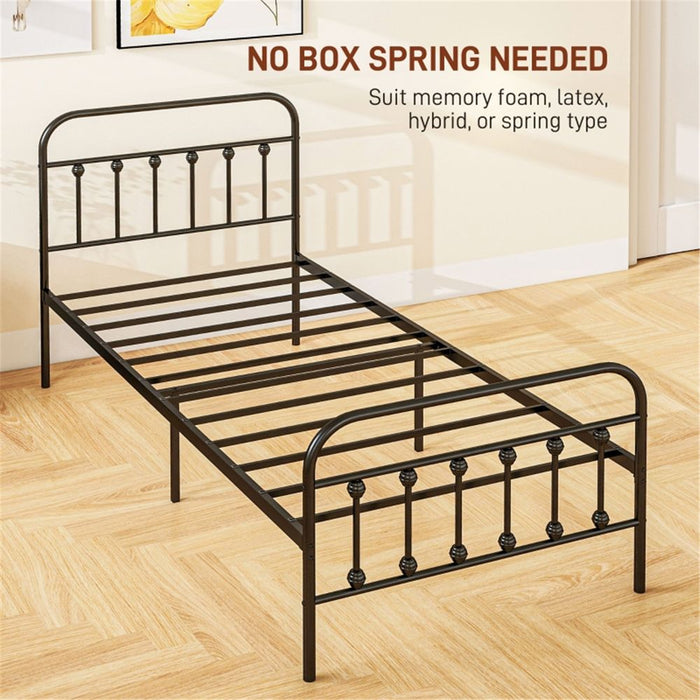 Single Metal Bed Frame Black Steel 93W x 197D x 103Hcm