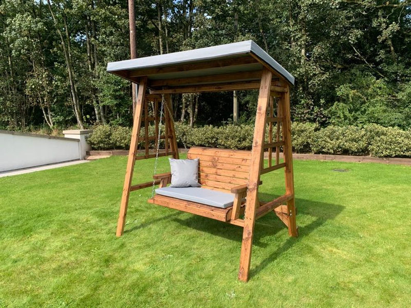 Dorset Two Seat Swing Green - Hand-finished, FSC wood swing with removable roof cover. Made in Britain. Rustproof. 10-year guarantee.