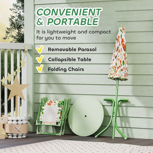 AIYAPLAY Kids Garden Table and Chair Set, Outdoor Patio Set w/ Parasol Green
