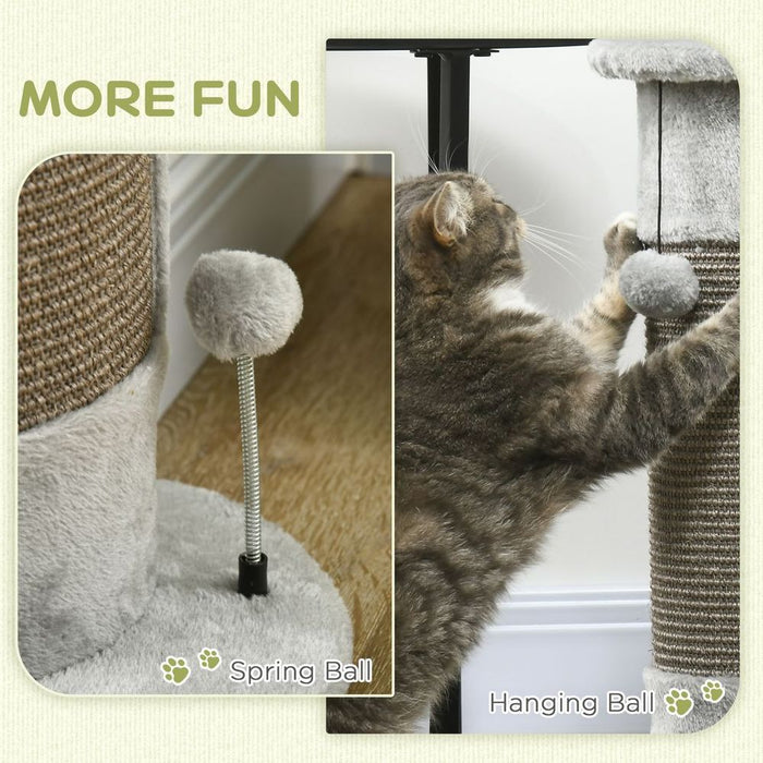 Premium 58cm Corner Cat Scratching Post - Plush, Sisal Rope, Toy Balls. Easy Assembly!