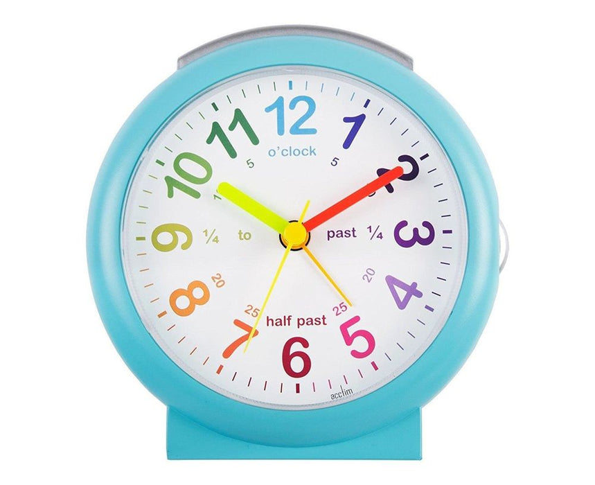 Acctim LULU 2 Children's Time Teaching Clock BLUE 15219 - Non-Ticking, Bold Sweep Seconds, Alarm, Bedside Lamp - Best Quality